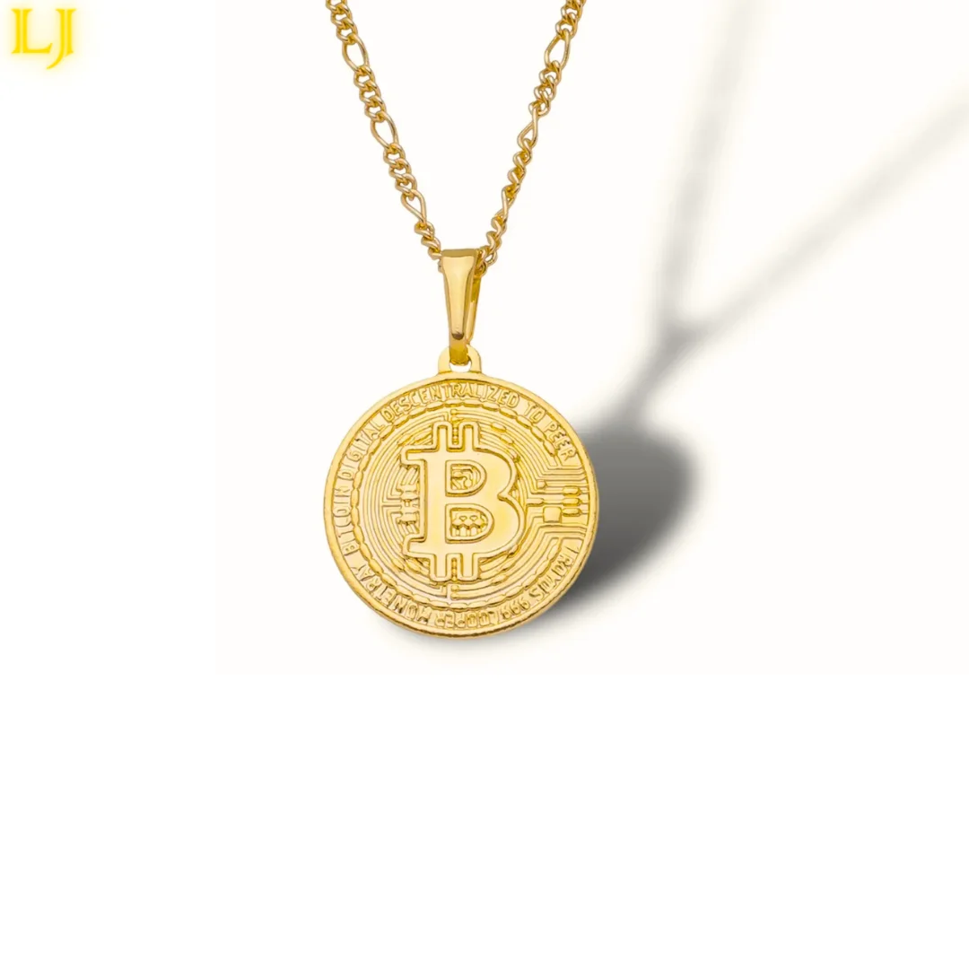 Bitcoin Medal Ancient Coin Pendant-Eternal Guarantee in Color! 18K gold identical pendant men and women luxury jewelry