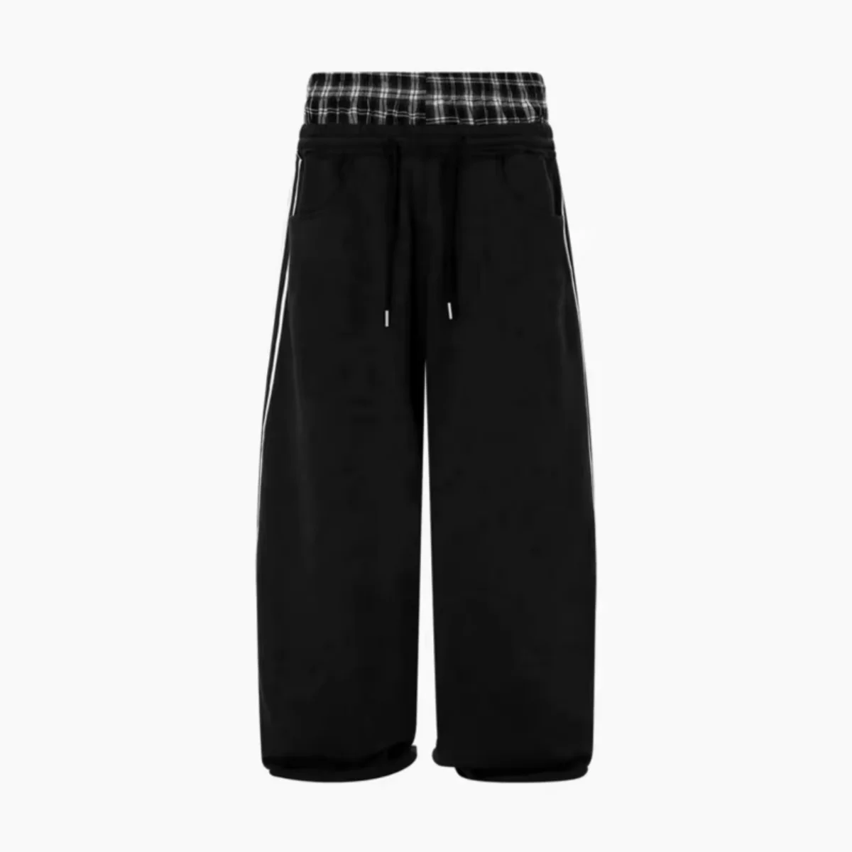 Retro Damenhose, locker geschnitten, im zweiteiligen Look, mit doppeltem Bund und Streifen, Frühjahr 2026, modische Freizeit- und Büro-Langhose – Detail 4