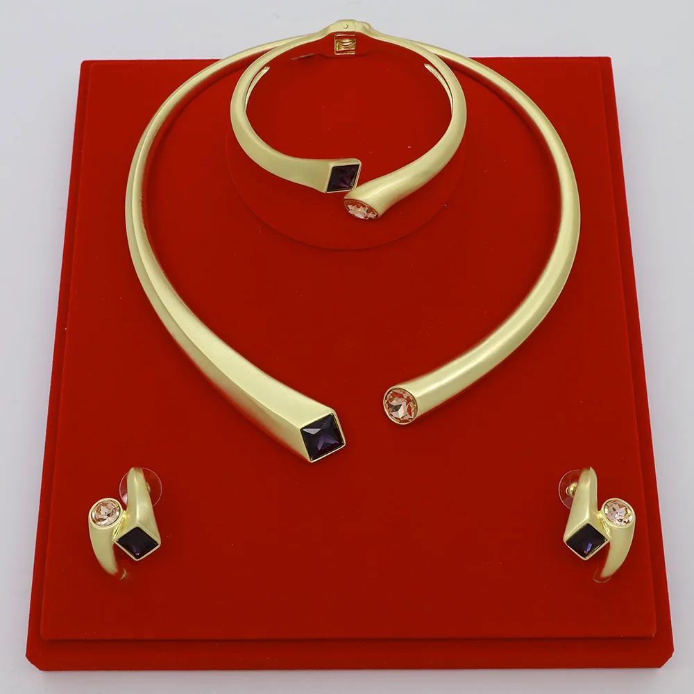 High Grade Luxury Women Jewelry Set Exquisite Design Blue And Green Gemstone Pendant Sliver Color Necklaces Earrings Bracelet