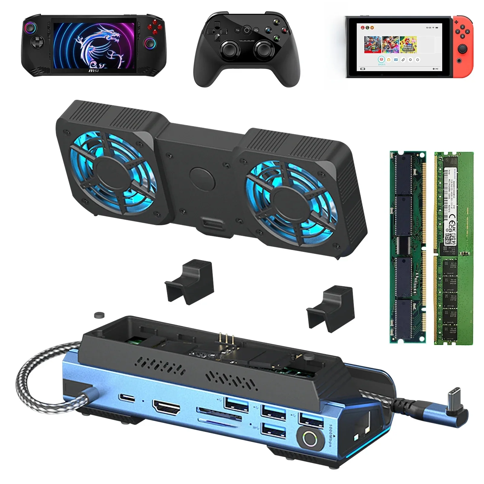 Stacja dokująca do gier 10 w 1 typu c dla Steam DeckROG Ally/Switch M.2 PCie nvme Hard Disk Box, USB C HUB 4K60HZ Dual Fan Cooling — zdjęcie produktu 7