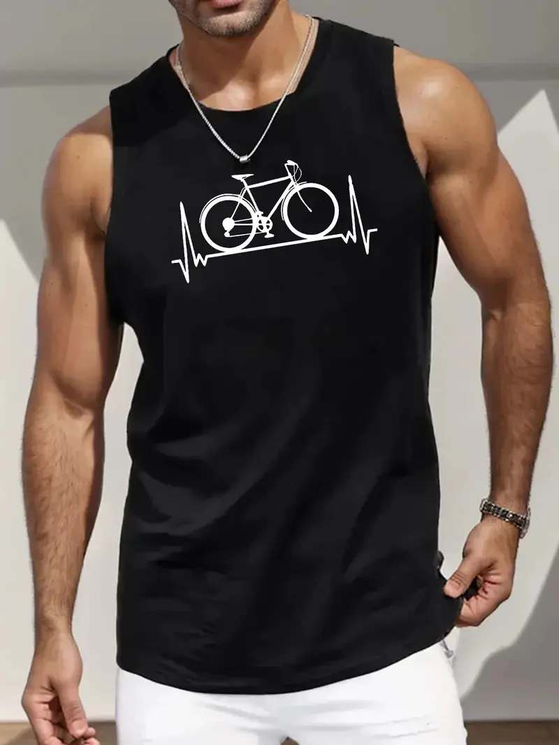 Men\'s Fitness Sleeveless Round Neck Tank Top Summer Simple Pattern Printed Sports Daily Breathable Not Stuffy Men\'s Tank Top