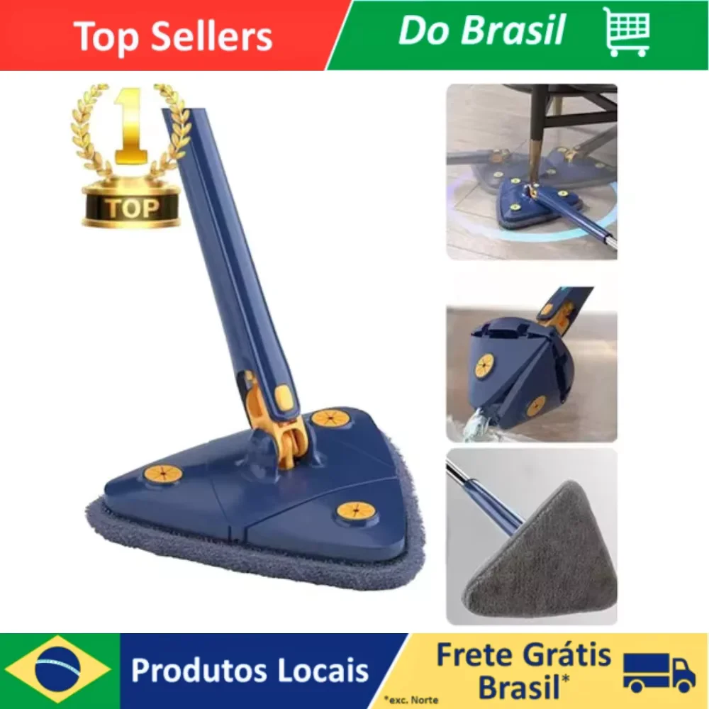 Mop De Limpeza, Esfregão Triangulo Ajustável Giratória 360