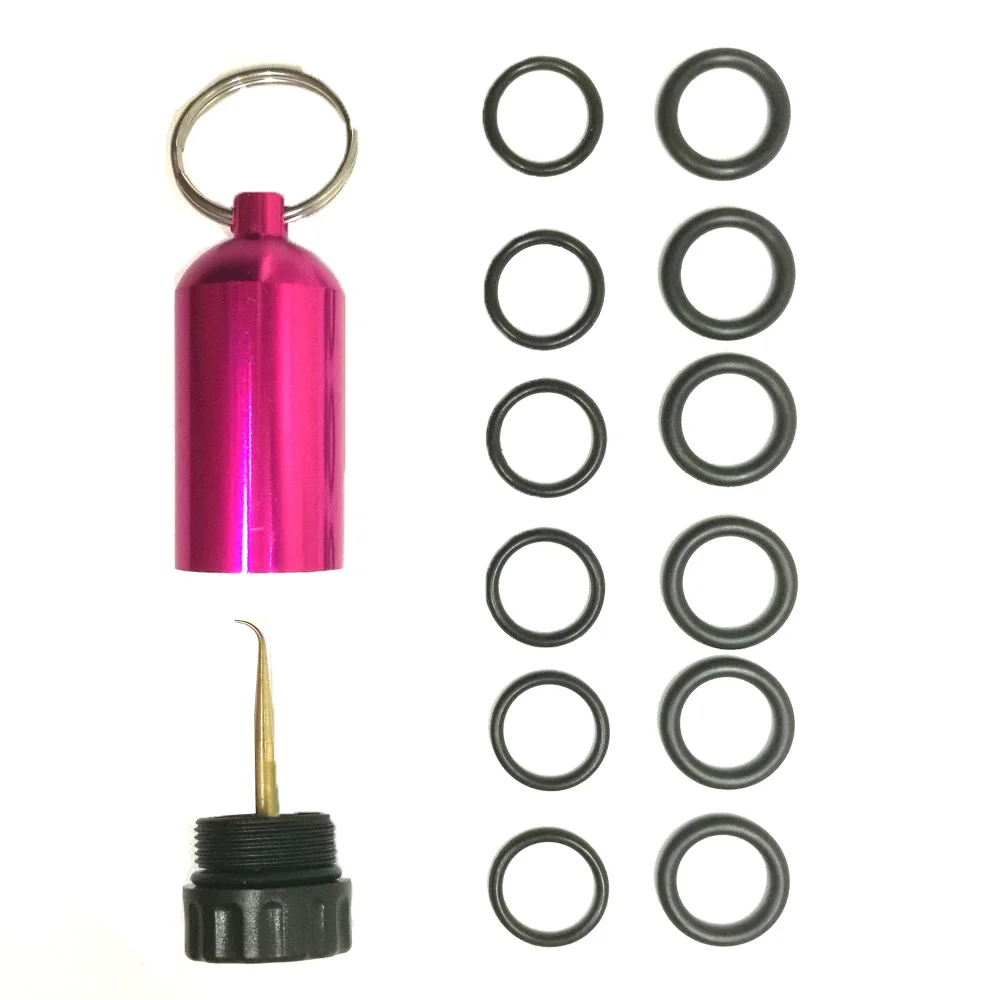 Mini Aluminium Duiktank Met 12 O Ringen Messing Pick Duik Sleutelhanger Duikreparatieset