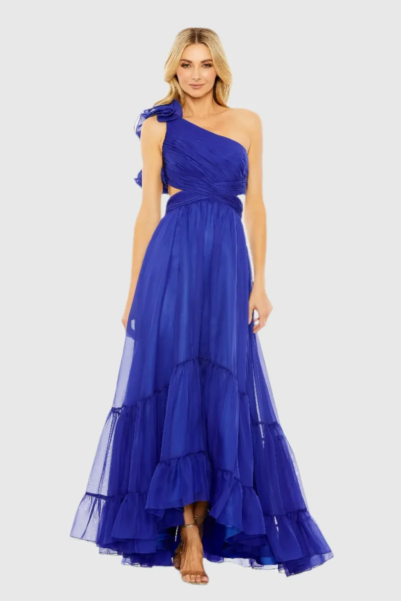 Annie Abiti da ballo con volant arricciati a mano Abiti da sera aperti sul retro blu Tulle Abiti da festa eleganti da donna a trapezio فسات Бmavera