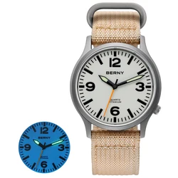 BERNY Titan-Uhren für Herren, Saphir-Feldsport-Quarzuhr, voll leuchtendes Zifferblatt, wasserdichte Piloten-Armbanduhr für den Außenbereich