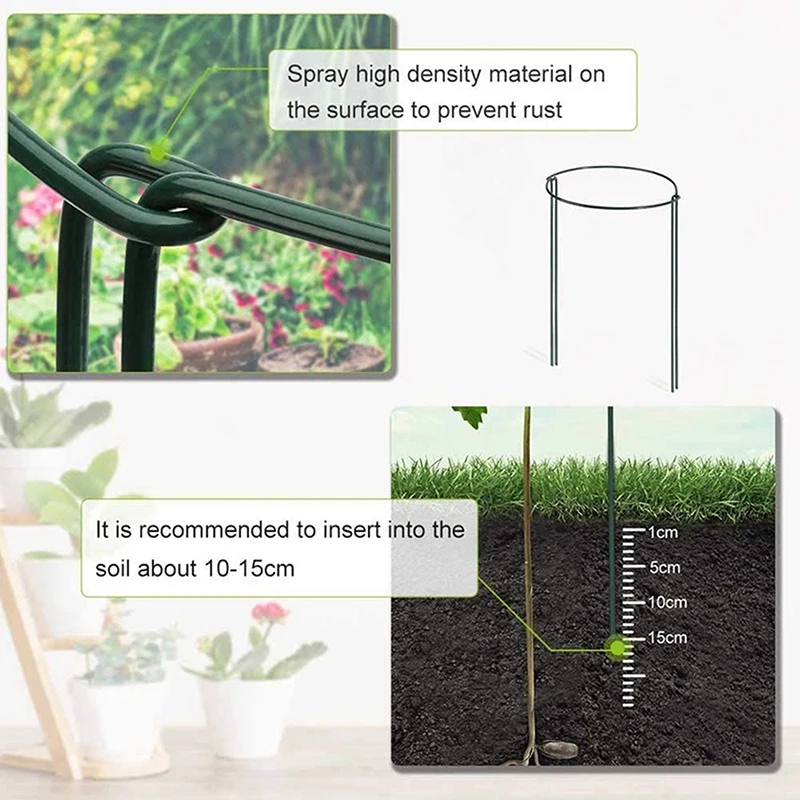 4 /8 PCS Plant Support Pile Half Round Ring Stake Outdoor Garden Flower Vine Metal Climbing Holder Vegetables Fixed Rod Rack