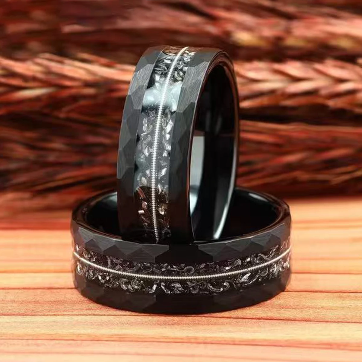 

Кольцо из черного карбида вольфрама 8 мм с инкрустацией в виде гитарной струны, мужские обручальные кольца, модные ювелирные украшения, музыкальное кольцо для мужчин и женщин