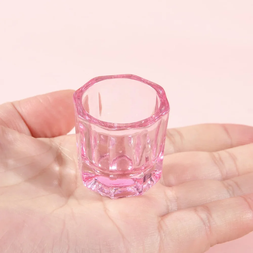 แก้วคริสตัลคลิมอนลา 1 ชิ้น สำหรับใส่ผงอะคริลิคทำเล็บ สีชมพู อุปกรณ์ทำเล็บ