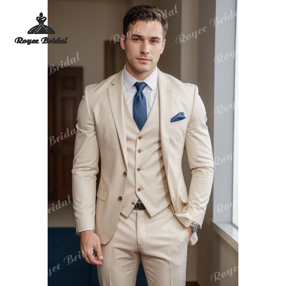Beige Three Piece Single Breasted Wedding Men's Suits 2026 Notch Lapel Casual Prom Suits costume homme mariage