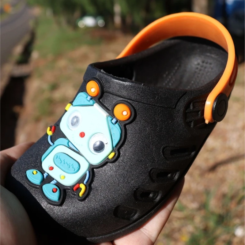 Babuche Child Sandal Boy Robot Black Comfortable Lightweight Anti-slip Child Modern School Paper Elegant