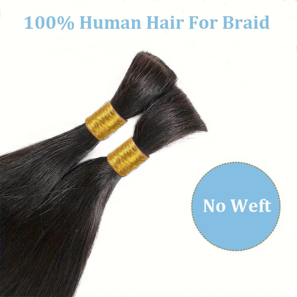 Bulk Hair Straight Brazilian Natural Bulk Bundle Natural 100% Human Braiding Hair Thick End Braided Hair Extension 16-24inch