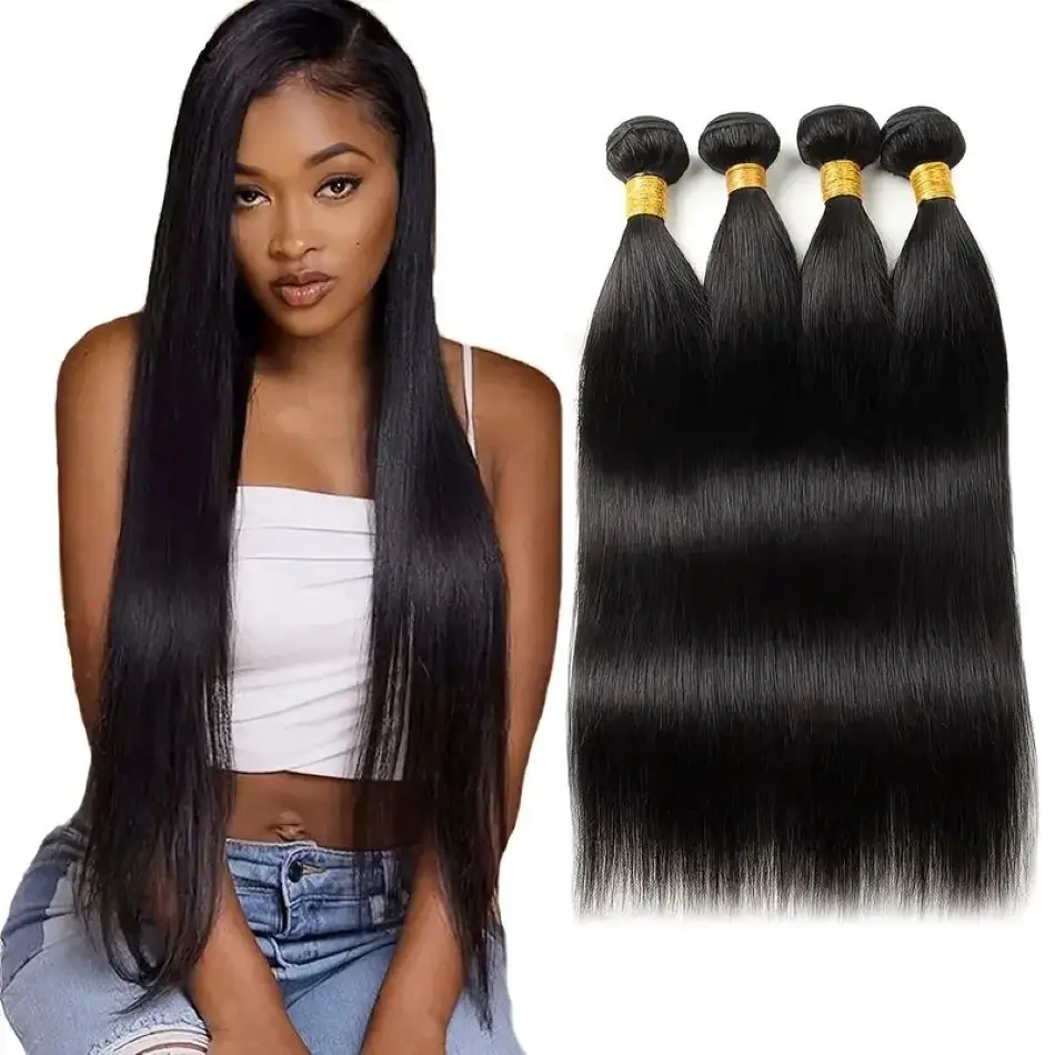 Extensões cruas do cabelo humano para mulheres negras, natural, reto, pacotes, 10-30 dentro, 1 PC, 3 PCes, 4 PCes