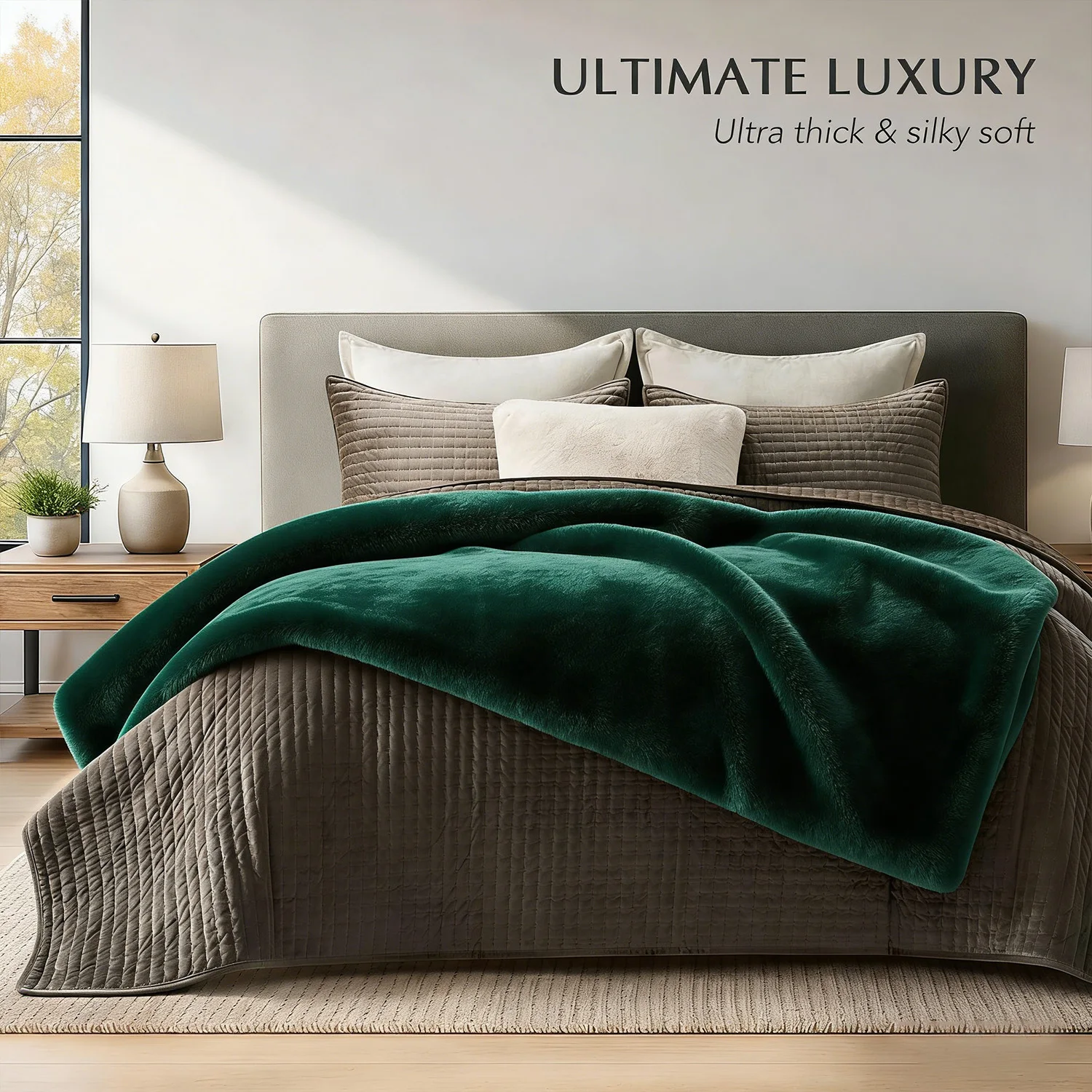 

Gravity blanketFaux Fur Rabbit Throw Blanket, Warm Fluffy Throw for Couch, Luxury Bedroom,Machine Washable,Green 600GSM Weighted