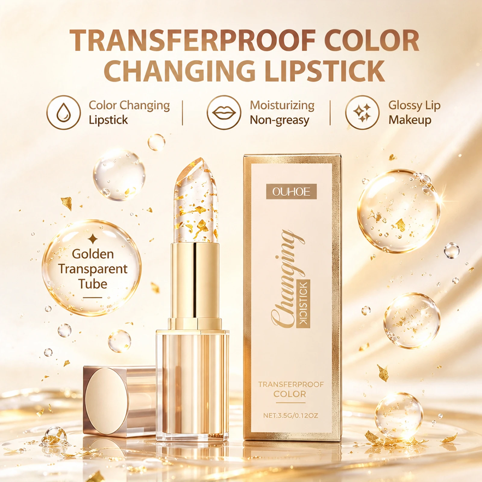 Gold Gold Foil Transferproof Color Changing Lipstick Moisturizing Non-Greasy Plumping Glossy Jelly Lip Balm Long Lasting Daily - Aliexpress Deal