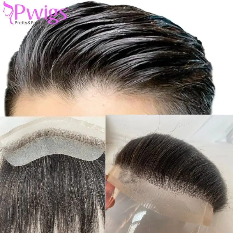 Pwigs Transparent HD Invisible Lace Front Hairline French Lace Front Mens Toupee1B20(80%Human Hair with 20% Synthetic Hair)