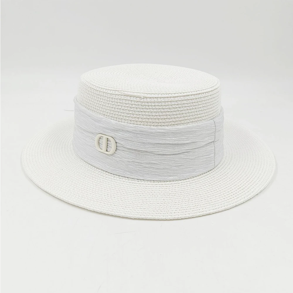 Flat top straw hat summer sun hat French British style outdoor beach sun hat anti-ultraviolet ladies adjustable hat 여름모자