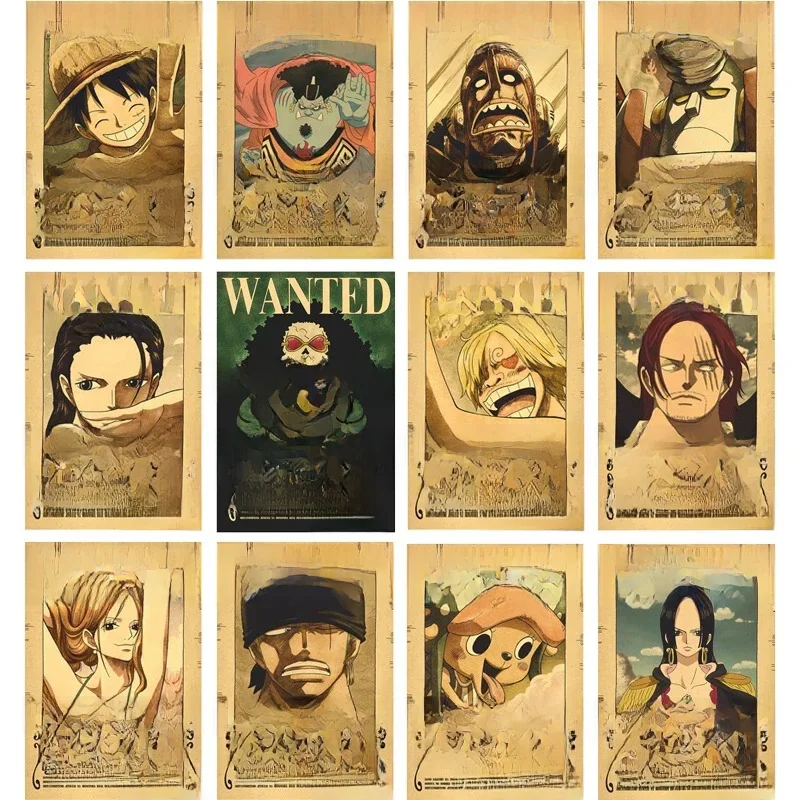 Japon Anime Wanted Retro Canvas Painting, One Piece, Luffy, Roronoa, Zoro, Chopper Art Posters, Print Mural, Home Wall, Aesthetic Decor