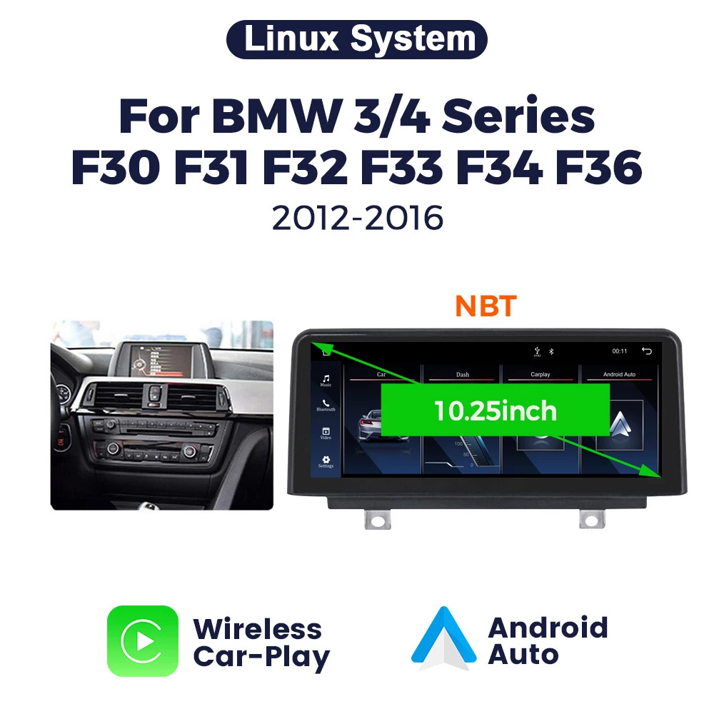Draadloze CarPlay Android Auto Linux systeem autoradio voor BMW F20 F30 F21 F22 F31 F32 F33 F34 F36 NBT BT GPS navigatie Autolink