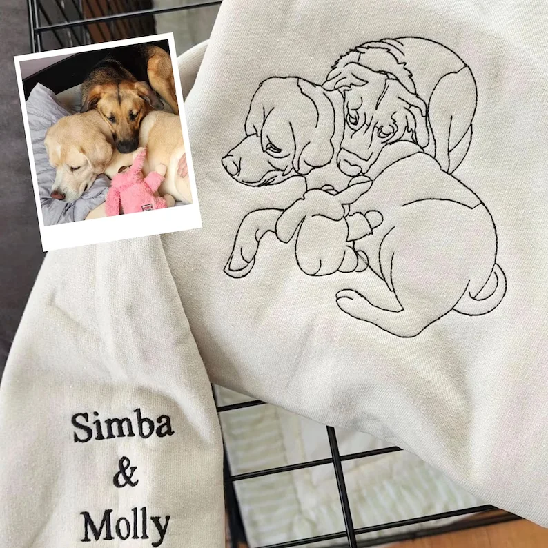 Embroidered Custom Pet Portrait From Photo SweatShirt Dog Mom Personalized Gift Cat Mom Gifts Embroidered Pet From Your Photo