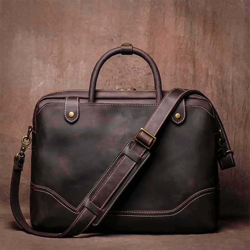 GURO Vintage torebka z prawdziwej skóry mężczyźni Top skóra bydlęca teczka wykonawcza Deluxe torba na ramię męska podróż służbowa 16 "torba na laptopa — zdjęcie 2