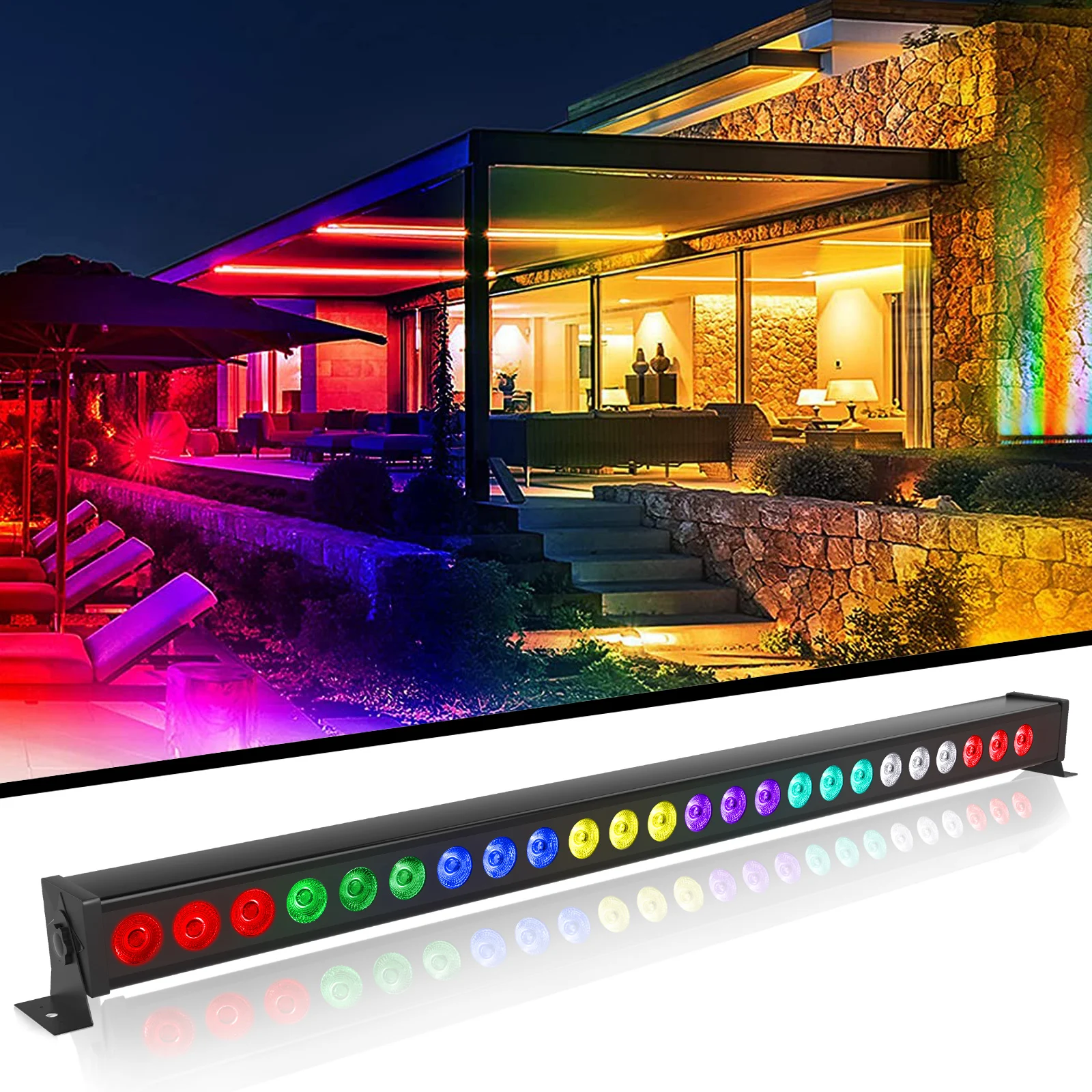 60W RGB 24PCS LEDs Wall Washer Light Stage Effect Lighting with Remote Control DMX 512 Sound Control for DJ Concert Party KTV