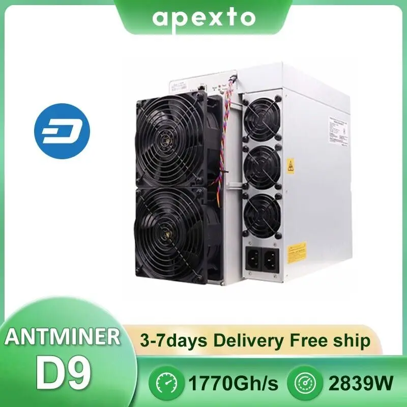 

Купите 10 и получите 6 бесплатных Bitmain Antminer D9 1770Gh/s 2839 Вт Dash Miner с блоком питания