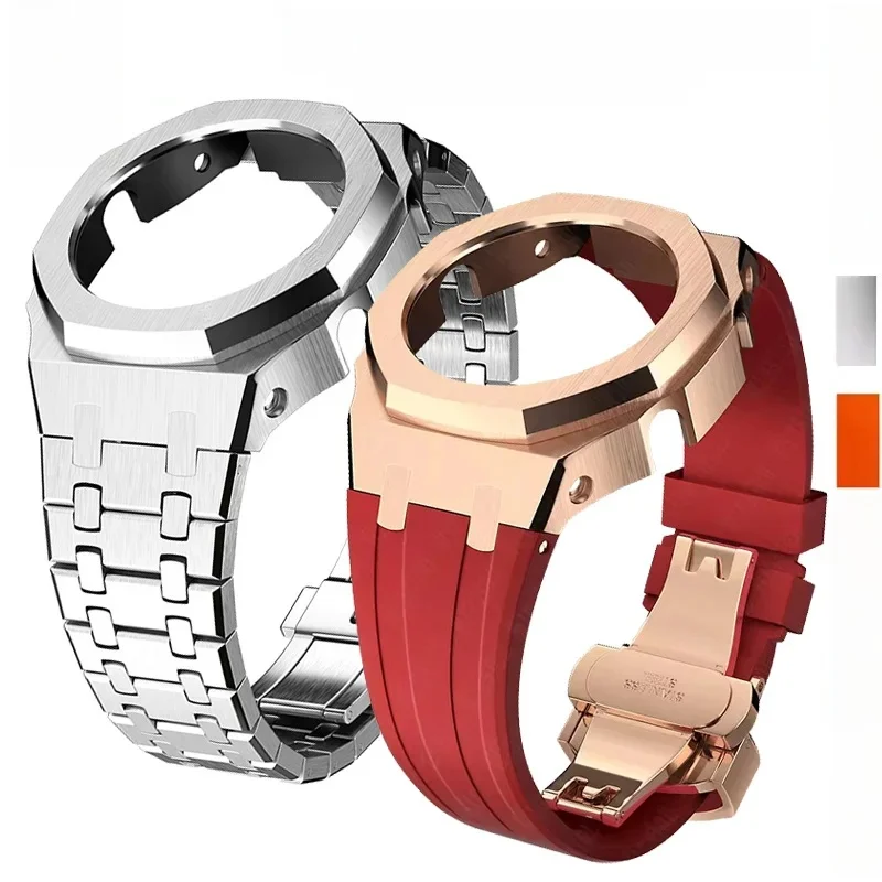 Gen4 Mod Kit voor GA2100 Metalen Bezel Casioak Modificatie GEN4 Generatie Rubberen Horlogekast Roestvrij Stalen Band GA 2100/2110 - afbeelding 2