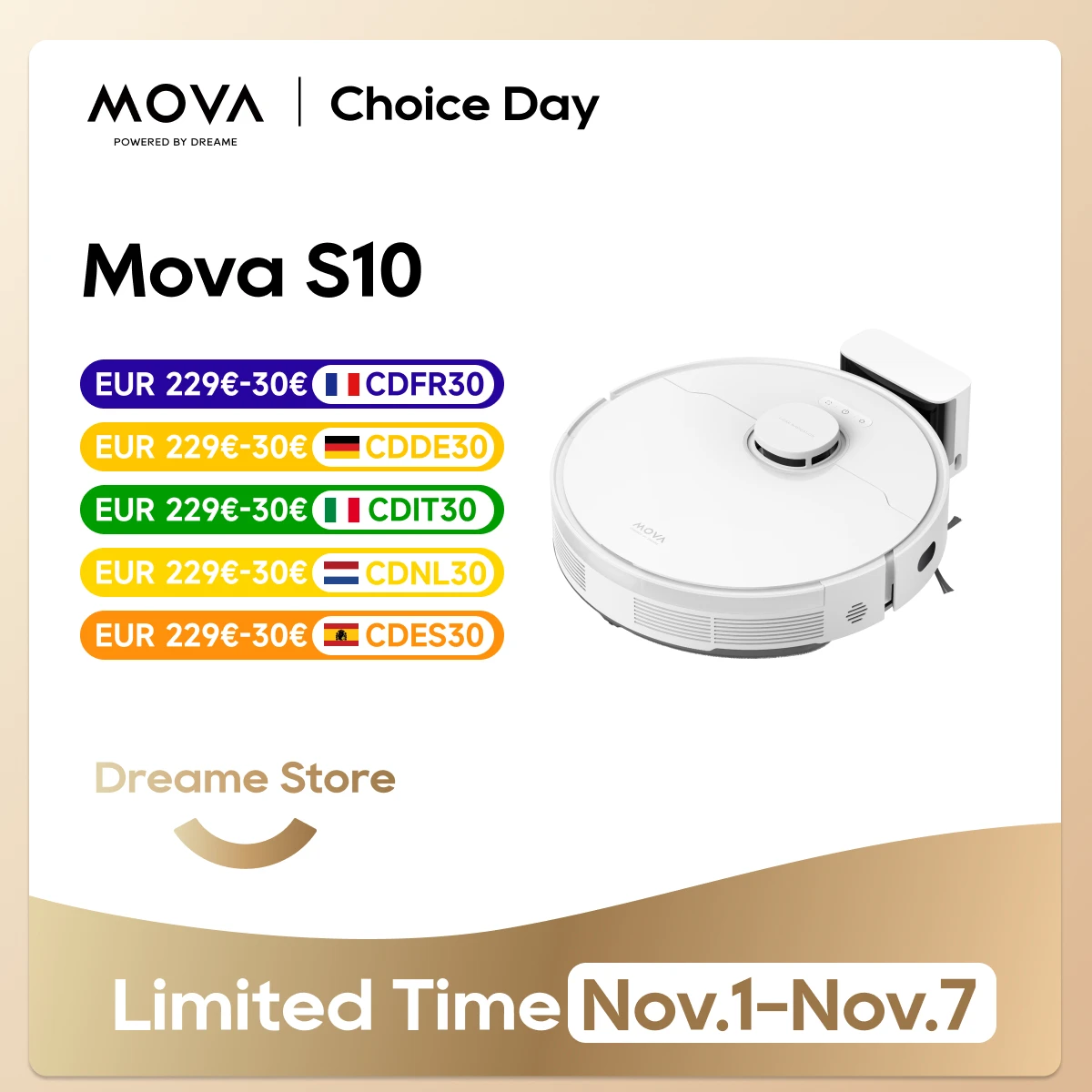 Dreame Mova S10 Robot Vacuum and Mop, 7000Pa Suction, Intelligent Obstacle Detection, 3D Adapt, 7 mm Mop Lift, is Suitable for P