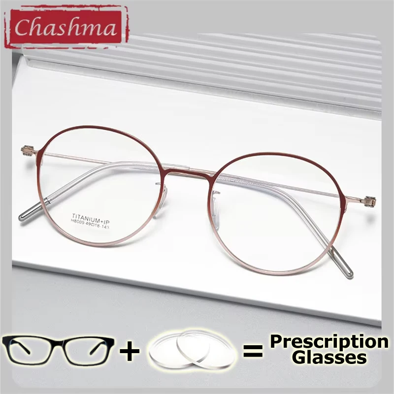 

Очки по рецепту Chashma, мужские круглые оправы из чистого титана, женские очки для близорукости, линзы для выпускников с оптическим рецептом