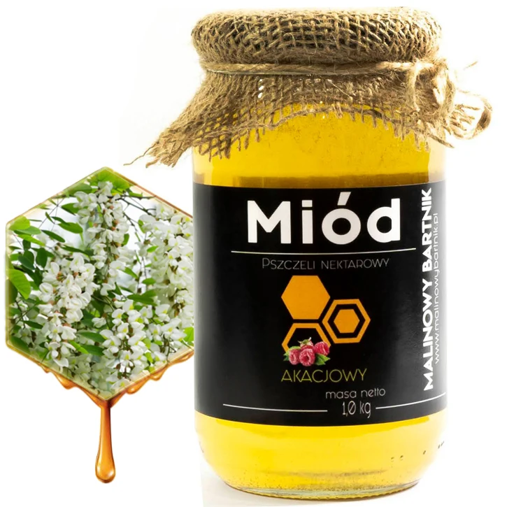 Miód Akacjowy 1KG Nektarowy Płynny Delikatny Smak Świeży Polski Zbiory 2024