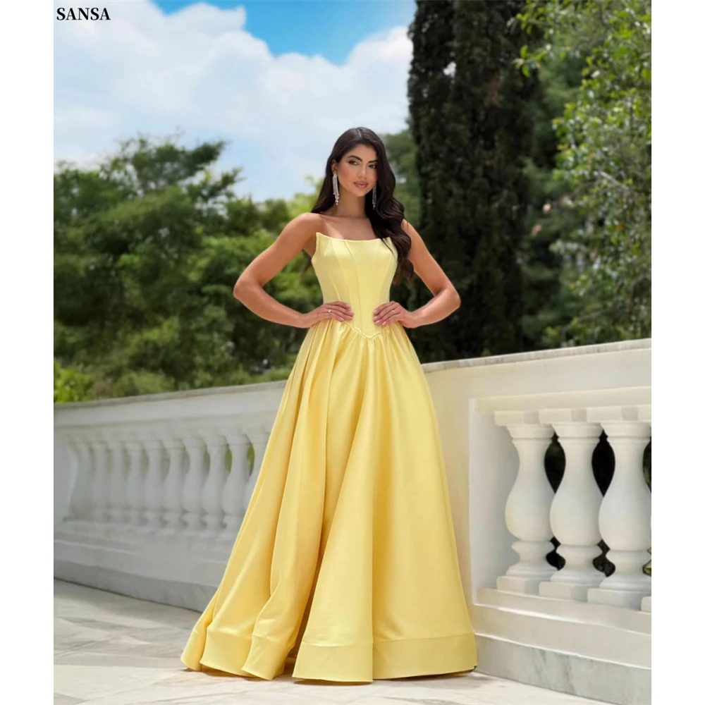 

Sansa Customized Yellow Elegant A-Line Strapless Prom Dresses Sleeveless Zip Vestidos De Noche Floor-Length Formal Evening 2026
