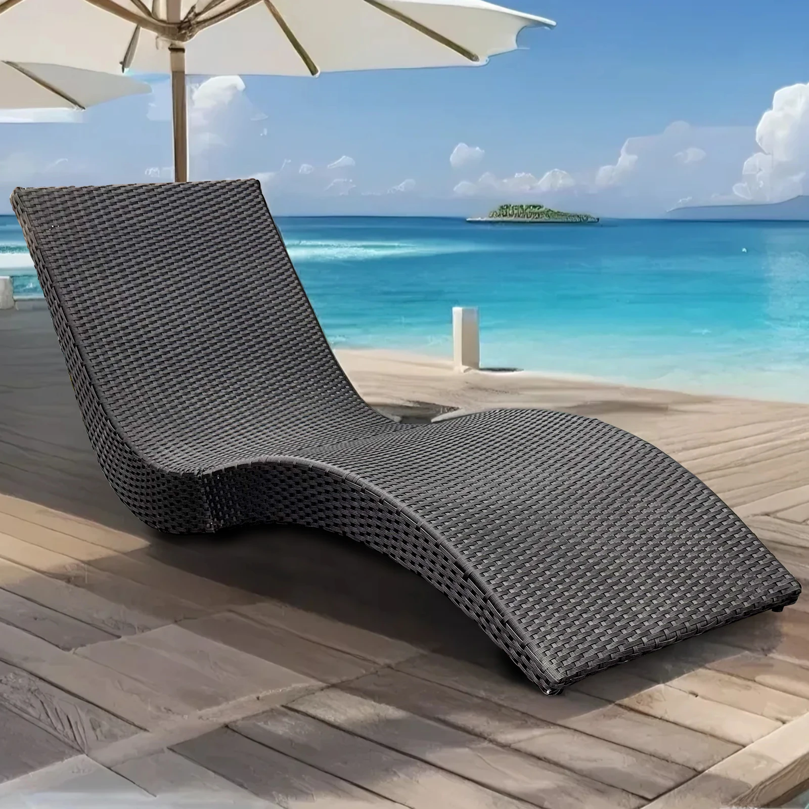 Outdoor-Chaiselounge aus Rattan – Outdoor-Loungesessel für Pool, Strand und Garten, bequeme S-förmige Terrassenliege