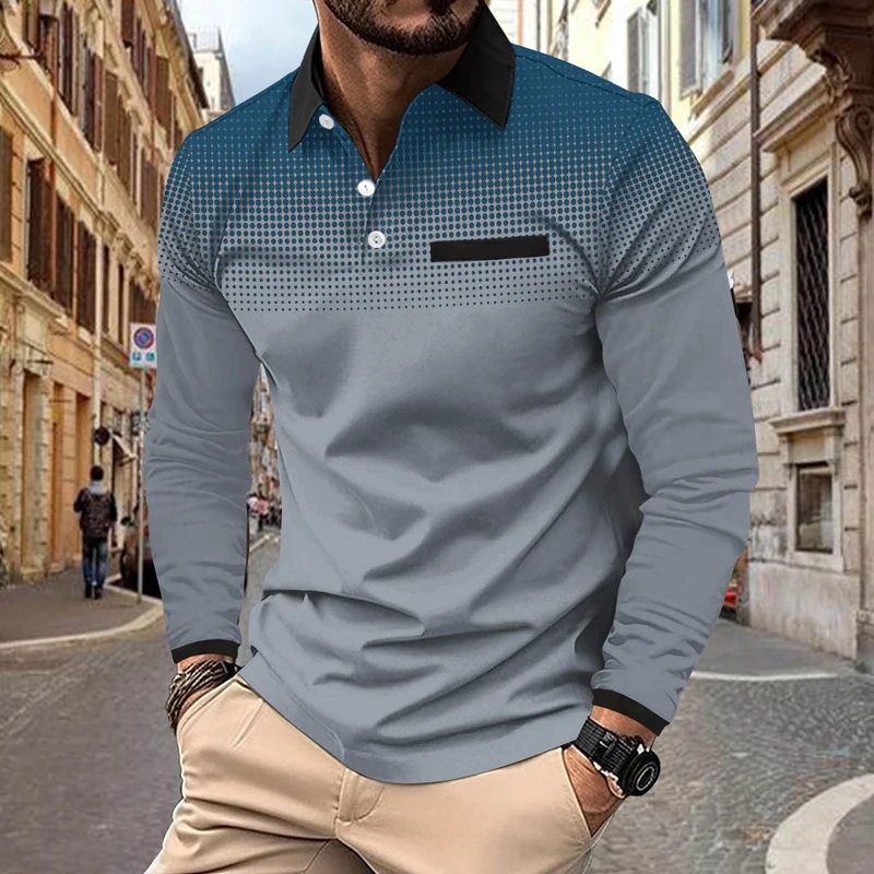 Men's Polo Golf Shirt Casual Long Sleeve Casual Style Striped Zipper Stripe Spring Fall Spring & Summer Regular Fit Polo Shirt