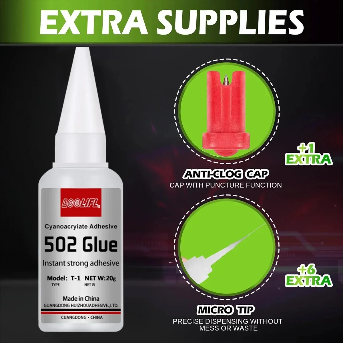20ml 502 Super Glue Instant Strong Adhesive Cyanoacrylate Fast Drying Clear Glue for Metal Plastic Wood Ceramic Glass Shoes