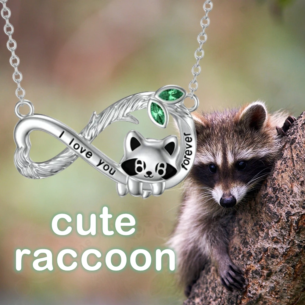 Exquisite Infinity Ring Raccoon Pendant Necklace for Women Cute Cartoon Animal Necklace Girl Party Jewelry Fashion Birthday Gift