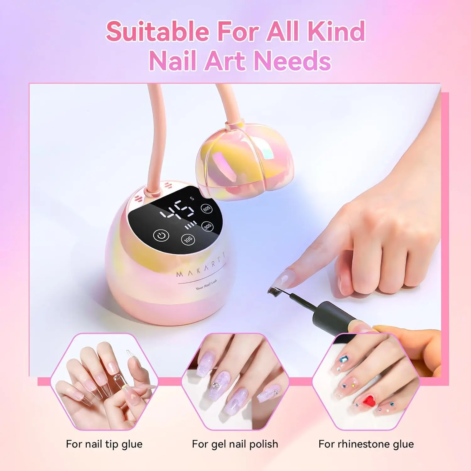 Rechargeable Nail Lamp for Gel Nail Polish - Makartt Nail Dryer USB Gooseneck UV /LED Light for Builder 3D Nail Gel Design