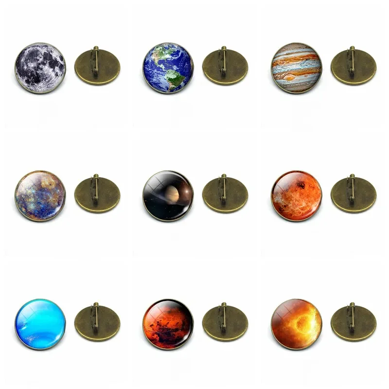 Galaxy Planet Pins Układ Słoneczny Księżyc Ziemia Słońce Szklana Broszka Odznaka dla Kobiet Koszula Torba Dekoracja Biżuteria Kosmiczna — zdjęcie 2
