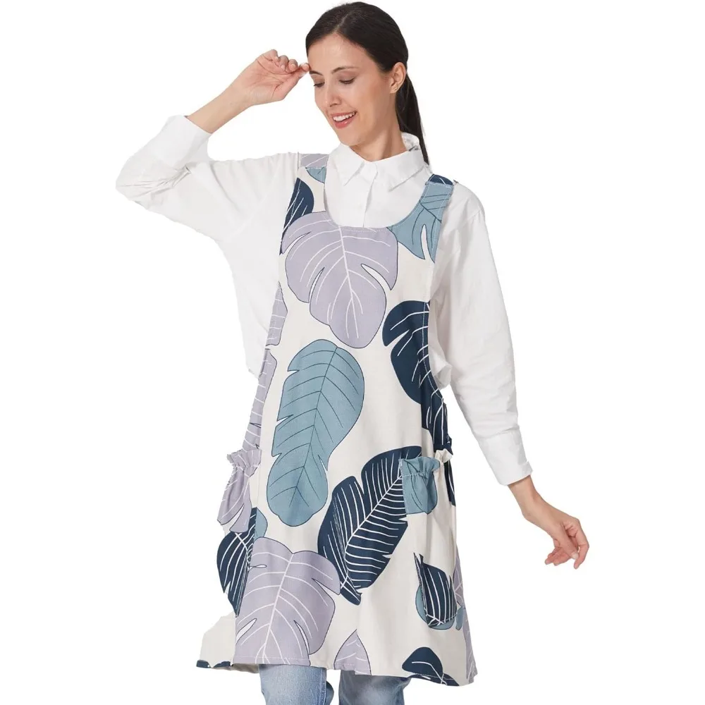 

Cozy Adjustable Cross Back Aprons for Women with Pockets Cotton Linen Cooking Kitchen Baking