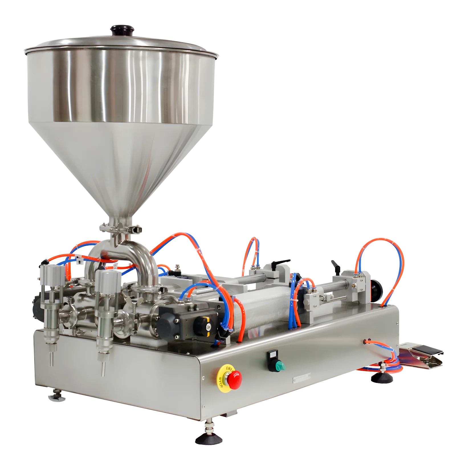 (Kostenloser Versand) Vollpneumatische Zweiköpfige Cremefüllmaschine mit Trichter (Füllmaschine für Marmelade, Mayonnaise, Sauce, Balsam)