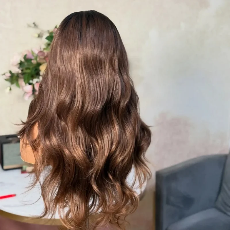 Парик с объемной волной от черного до коричневого цвета для женщин, натуральный парик из натуральных волос, парик высокой плотности, кружевной передний парик