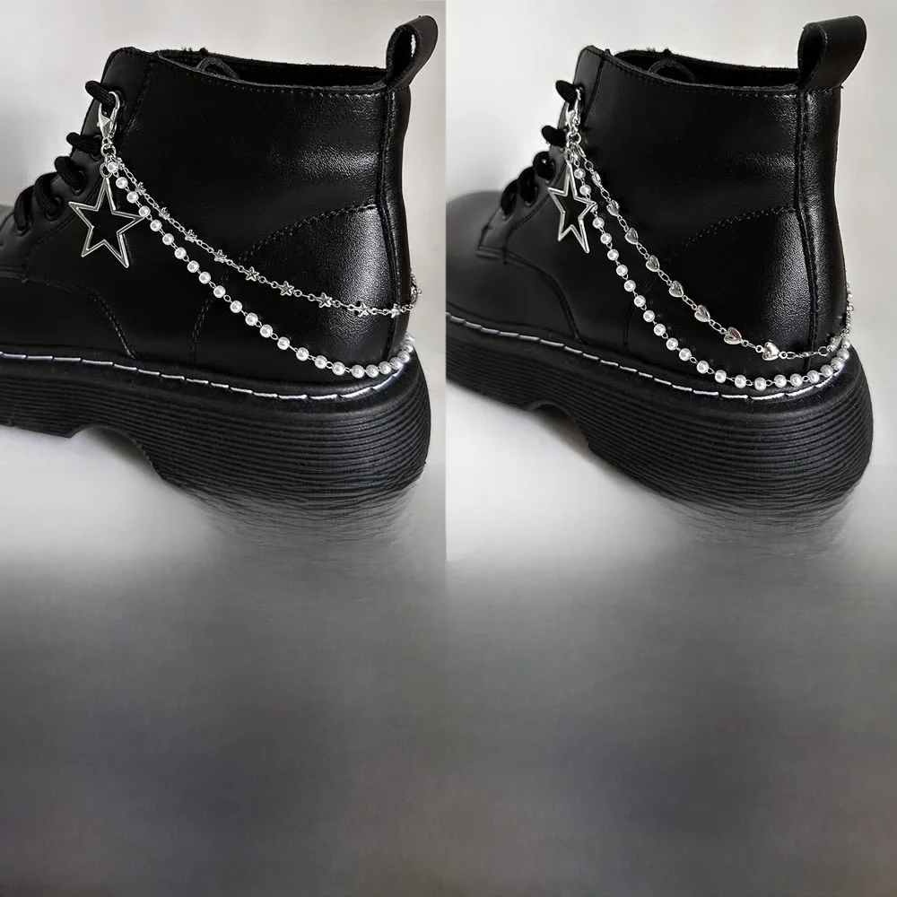 Chaîne de chaussures avec pendentif en forme d'étoile et de cœur, 1 pièce, bottes Martin, boucles de chaussures, décoration, chaîne de chaussures en métal, breloques, accessoires de chaussures Y2K