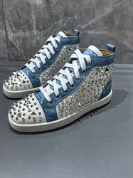 2024 Autumn Mixed Colors Rivet Design Casual Canvas Shoes Lace Up Versatile Couple Shoes Trendy Flat Soled Sneakers for Men