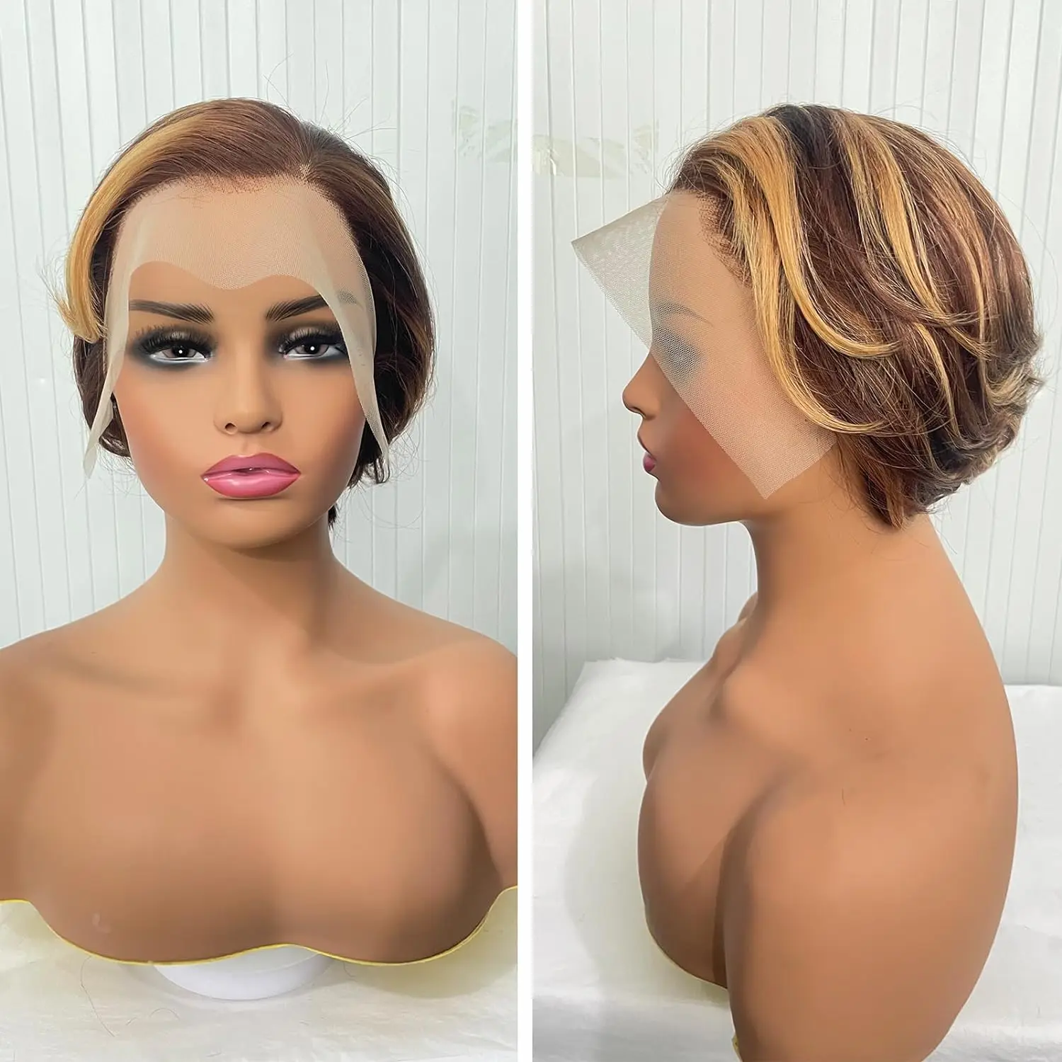 

P4/27 Pixie Cut Wigs for Black Women 13x4x1 T Part Bob Lace Front Wigs 180% Density Glueless Bob Wigs Human Hair Pre Plucked