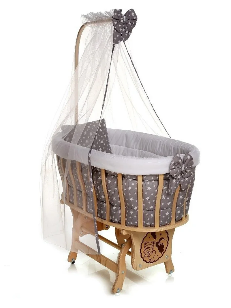 Organic Natural Wood Mother Yanı Basket Swing Sleeping Set Crib Gray Korumalık, Pillow, Quilt, Bed, mosquito net, 2 PCs Bow