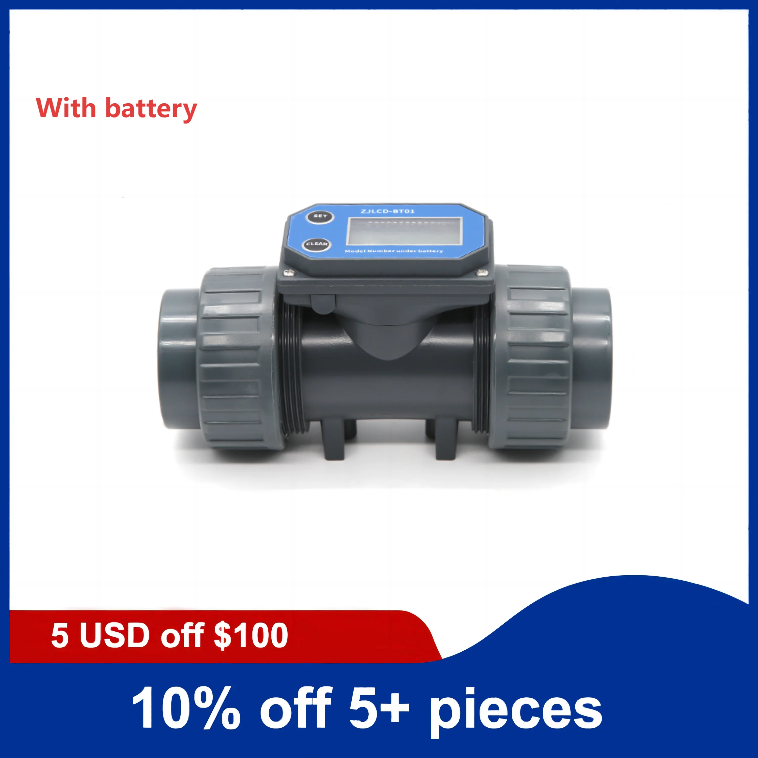 

2-1/2inch Electronic LCD Digital Display Flowmeter With Battery NPN Turbine PVC Pipe Liquid Water For Farm/Garden Irrigation