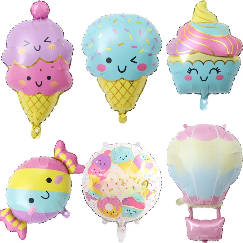 1/6 pièces nouvelle série de desserts de bonbons de crème glacée ballons en aluminium de forme décorations de barre de bonbons de fête d'anniversaire d'été pour enfants jouets pour enfants