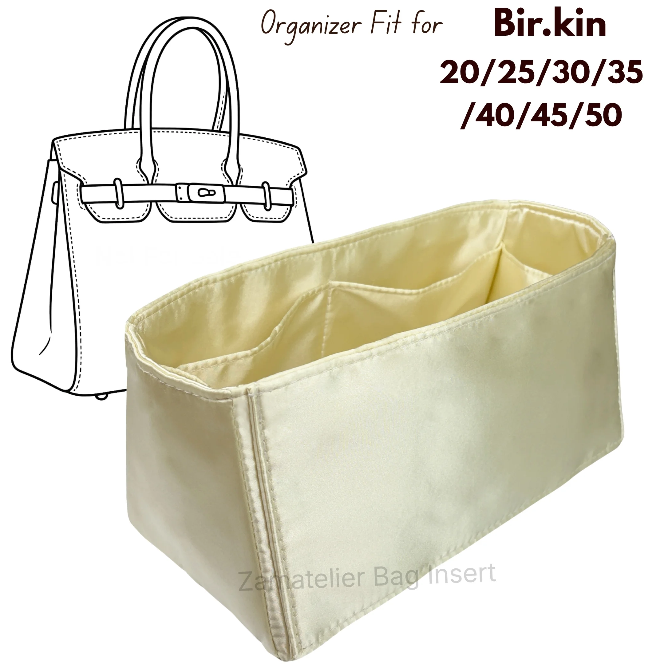 Индивидуальный шелковый вкладыш для сумок Birkin 30/20/25/35/40/45/50, премиальный органайзер для сумок, атласный органайзер, защитный вкладыш-формователь для дна сумки