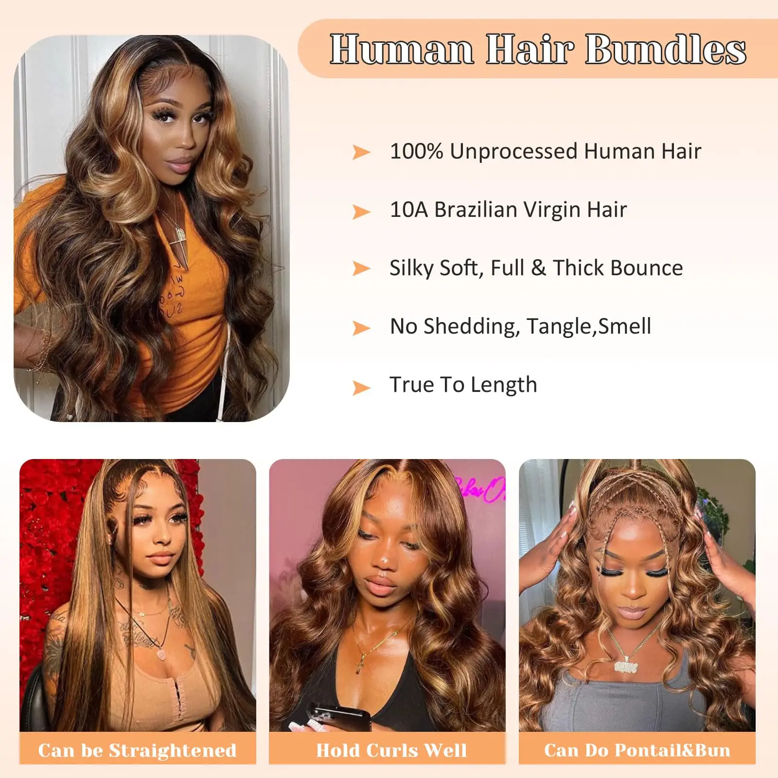 P4/27 바디 웨이브 인모 1 3 묶음 하이라이트 인모 묶음 브라질 레미 헤어 이중 웨프트 여성용 컬러 인모