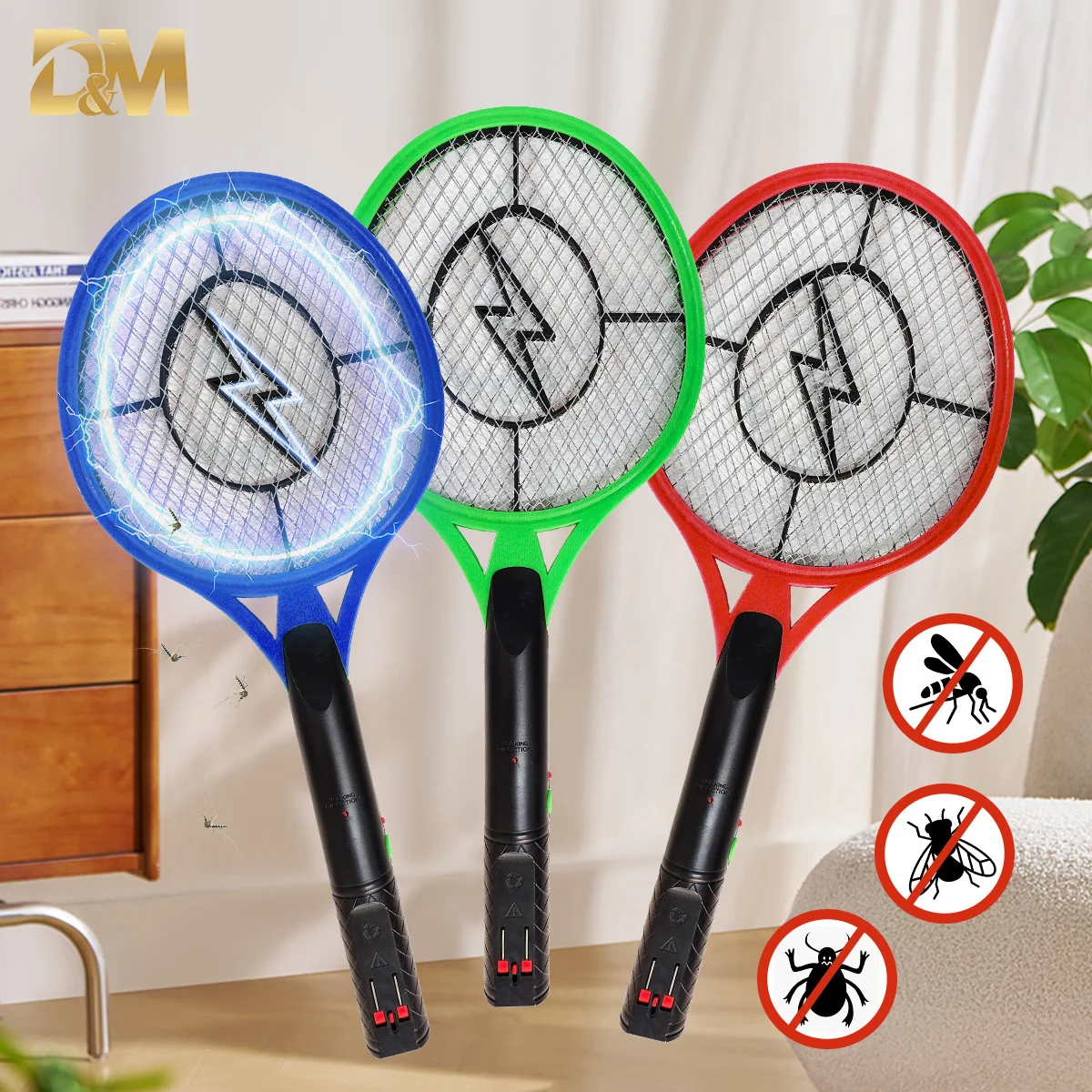Raqueta Eléctrica Recargable para Mosquitos 3500V, Matamoscas con Red de 3 Capas, Portátil para Hogar, Patio, Jardín y Viajes, Disponible en 3 Colores.