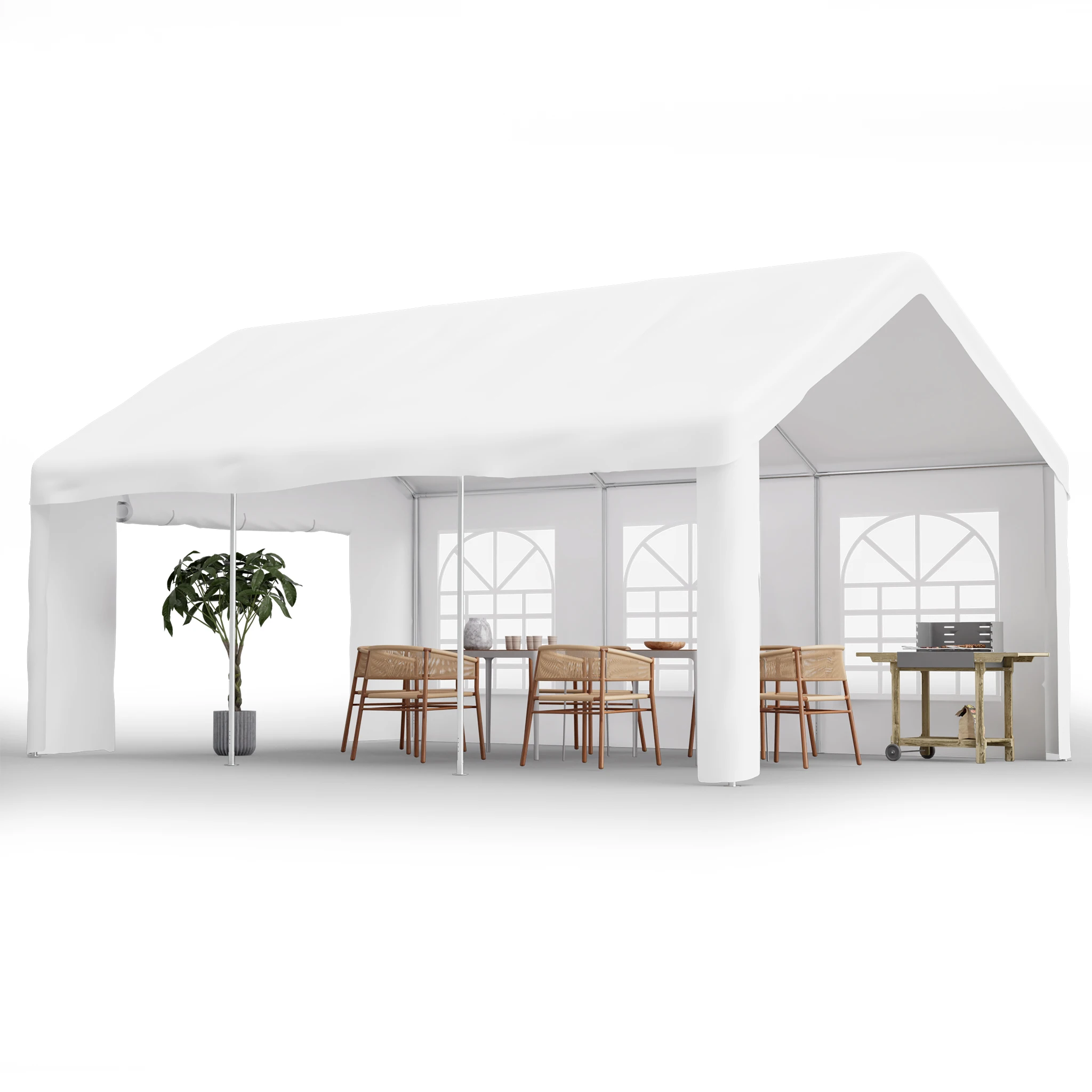 Garage tenda per veicoli 400x600x280 cm, doppia porta avvolgibile, accesso completo, robusto, protezione dalle intemperie, tetto rimovibile e pannelli laterali, tenda per feste